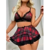 Fantezi Seksi Dantelli Ekose Sütyen Mini Etek Takım BC10128