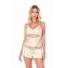 Fildişi Saten Babydoll Şort Takımı