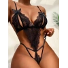 Fiyonklu Dantelli Siyah Fantezi Body