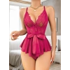 Fuşya Dantel İşlemeli Kurdelalı Fantezi Tül Babydoll