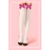Fuşya Fiyonklu Beyaz Jartiyer Çorabı
