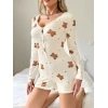 Kadın Bej Ayıcık Desenli Pijama Tulumu 5123