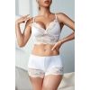 Kadın Beyaz Kaşkorse Ve Dantel Detaylı Şortlu Gecelik Takım