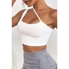 Kadın Beyaz Tek Omuzlu Çapraz Askılı Crop Top Büstiyer