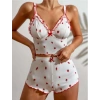 Kadın Beyaz Üzeri Çilek Desenli Fitilli Şortlu Pijama Takımı