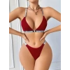 Kadın Bordo Love Yazılı Arkası Çarpraz Mayo Bikini 5169