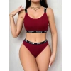 Kadın Bordo Love Yazılı Mayo Bikini
