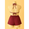 Kadın Bordo Şortlu Belden Ve Boyundan Bağlamalı Bikini Takımı