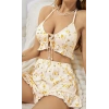 Kadın Çiçekli Ekru Askılı Şortlu Pijama Takım 6646