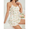 Kadın Ekru Çiçek Baskılı Şortlu Gecelik Pijama Takımı 5047