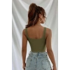 Kadın Haki Yeşili Kalın Askılı Crop Top Büstiyer