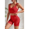 Kadın Kırmızı Kalın Askılı Yüksek Bel Şortlu Gecelik Takımı