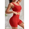 Kadın Kırmızı Kaşkorse Şortlu Crop Atlet Takım Esnek Kumaş Yüksek Bel