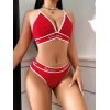 Kadın Kırmızı Love Yazılı Mayo Bikini Şık Esnek Kumaş Plaj Giyim Özel Tasarım