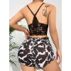 Kadın Leopar Dantel Detaylı Şortlu Gecelik Pijama Takımı 5055