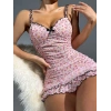 Kadın Pembe Askılı Gecelik – Piliseli Çiçek Desenli Tatlı Model