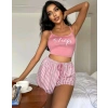 Kadın Pembe Çizgili Desen Askılı Şortlu Pijama Takımı Rahat Şık 2’li Set