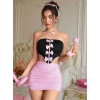 Kadın Pembe Etekli Fiyonk Detaylı Gece Elbisesi Şık Tasarım