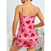 Kadın Pembe Kalp Baskılı Şortlu Gecelik Pijama Takımı Sevimli Rahat 2’li Set