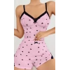 Kadın Pembe Kalp Desenli Askılı Şortlu Pijama Takım 6647