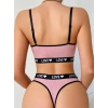 Kadın Pembe Love Yazılı Mayo Bikini Şık Esnek Kumaş Plaj Giyim Özel Tasarım