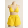 Kadın Sarı Şortlu Belden Ve Boyundan Bağlamalı Bikini Takımı