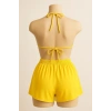 Kadın Sarı Şortlu Belden Ve Boyundan Bağlamalı Bikini Takımı