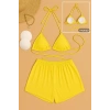 Kadın Sarı Şortlu Belden Ve Boyundan Bağlamalı Bikini Takımı