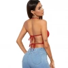 Kadın Sırtı Açık Kırmızı Belden Bağlamalı Crop Büstiyer