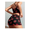 Kadın Siyah Dudak Desenli Şortlu Pijama Takımı 5057