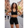 Kadın Siyah Fit Görünümlü Yüksek Bel Spor Crop Top Şort Takımı