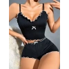 Kadın Siyah Fitilli Askılı Zarif Şortlu Pijama Takımı Özel Tasarım