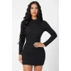 Kadın Siyah Kaşkorse Balıkçı Yaka Uzun Kollu Bodycon Mini Elbise Premium Şık Stil