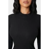 Kadın Siyah Kaşkorse Balıkçı Yaka Uzun Kollu Bodycon Mini Elbise Premium Şık Stil