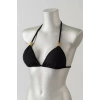 Kadın Siyah Pedli Üçgen Bikini Üstü Halter Bağlamalı Aksesuarlı