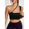 Kadın Siyah Tek Omuzlu Çapraz Askılı Crop Top Büstiyer