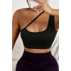 Kadın Siyah Tek Omuzlu Çapraz Askılı Crop Top Büstiyer