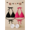Kadın Siyah Ve Fuşya Minimal Kesim Üçgen Bikini Üstü