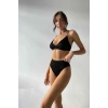 Kadın Siyah Yüksek Bel Slip Takımı Dolgusuz Rahat Şık İç Giyim Seti