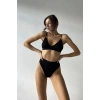 Kadın Siyah Yüksek Bel Slip Takımı Dolgusuz Rahat Şık İç Giyim Seti