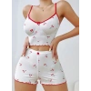 Kadın Vişne Desenli Dantel Askılı Şortlu Pijama Takımı 5193