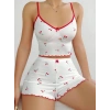 Kadın Vişne Desenli Dantel Askılı Şortlu Pijama Takımı 5193