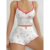 Kadın Vişne Motifli Dantel Askılı Şortlu Rahat Pijama Takımı