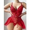 Kırmızı Dantel Detaylı Önü Dekolteli Fantezi Babydoll