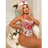 Kırmızı Fantezi Body Hemşire Kostümü