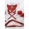 Kırmızı İçi Tüğlü Maske,kol,bacak,ağız Topu,kırbaç,tasma Set 700938
