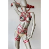 Kırmızı Seksi Elastik Jartiyer Harness Takım
