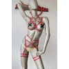 Kırmızı Seksi Elastik Jartiyer Harness Takım