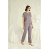 Kısa Kollu V Yakalı Dantelli Pijama Takımı