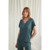 Kısa Kollu V Yakalı Dantelli Pijama Takımı